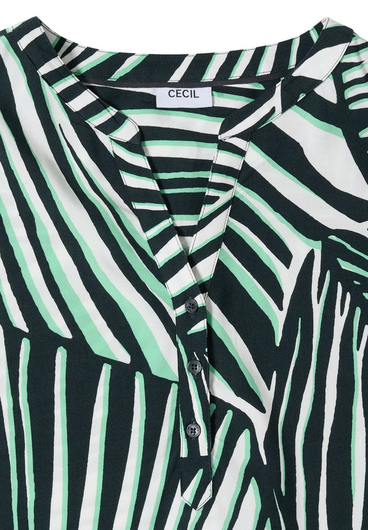 Kurzarm Bluse mit Split Neck und Print