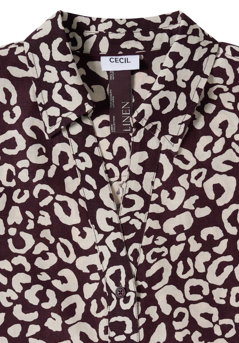 Hemdbluse mit Leo-Print aus Leinenmix