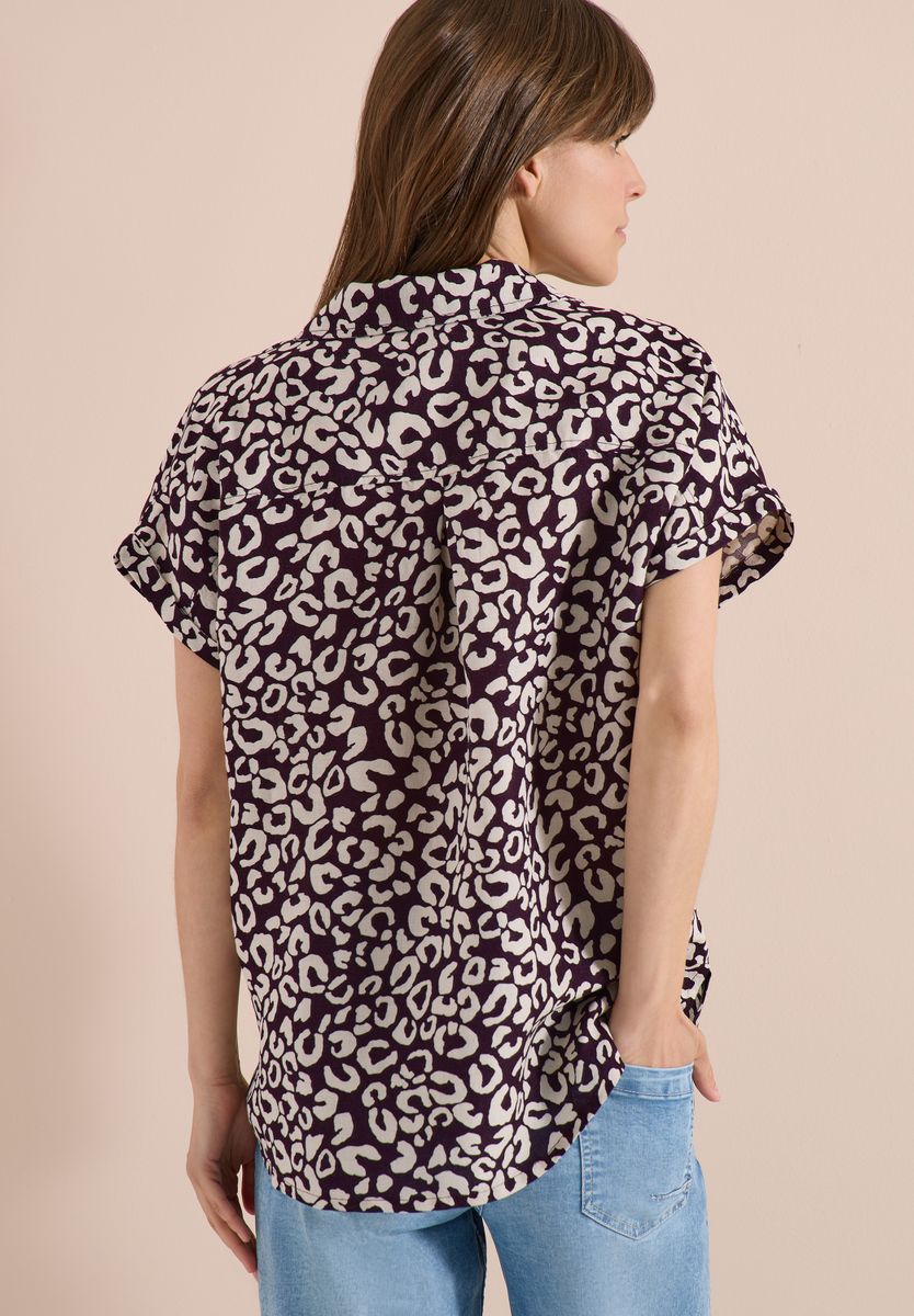 Hemdbluse mit Leo-Print aus Leinenmix