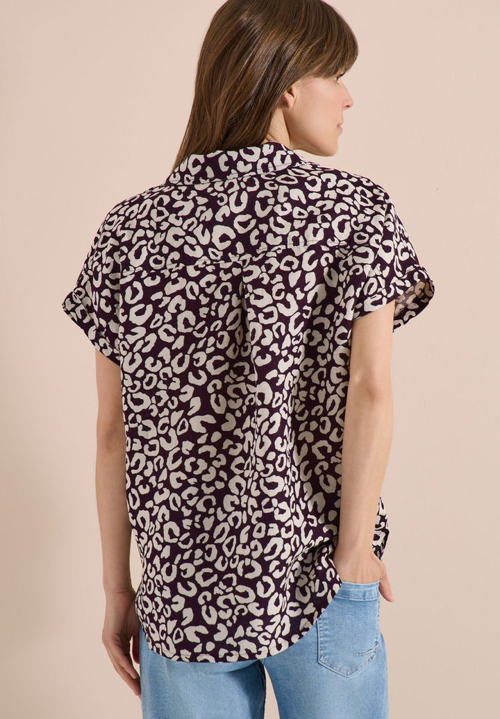 Hemdbluse mit Leo-Print aus Leinenmix