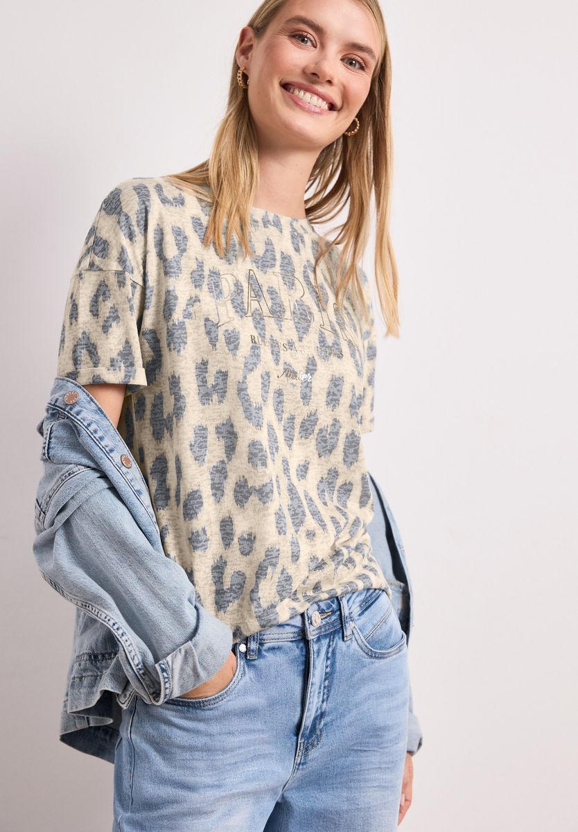 T-Shirt im Ausbrenner-Look mit Leo-Print