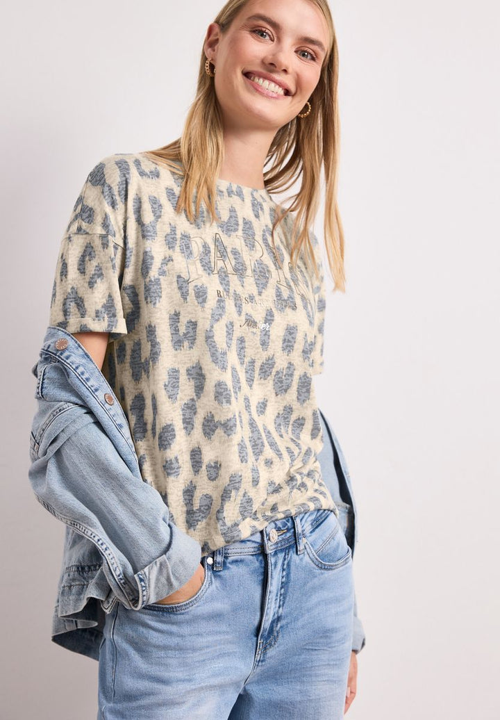 T-Shirt im Ausbrenner-Look mit Leo-Print