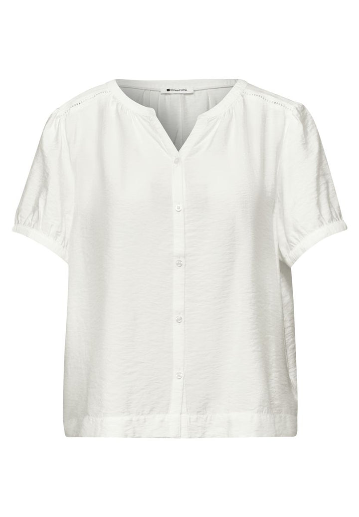 Kurzarm Bluse mit Split Neck und Knöpfen