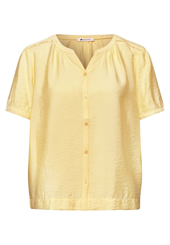 Kurzarm Bluse mit Split Neck und Knöpfen