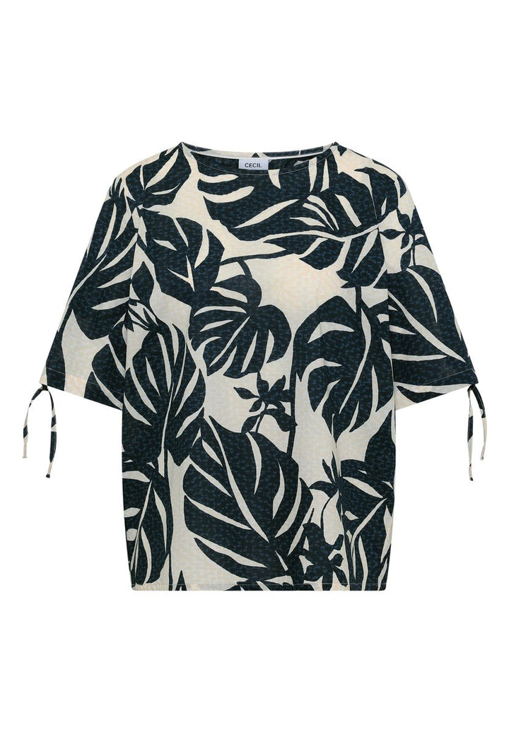 Bluse mit Rundhals und Raffung
