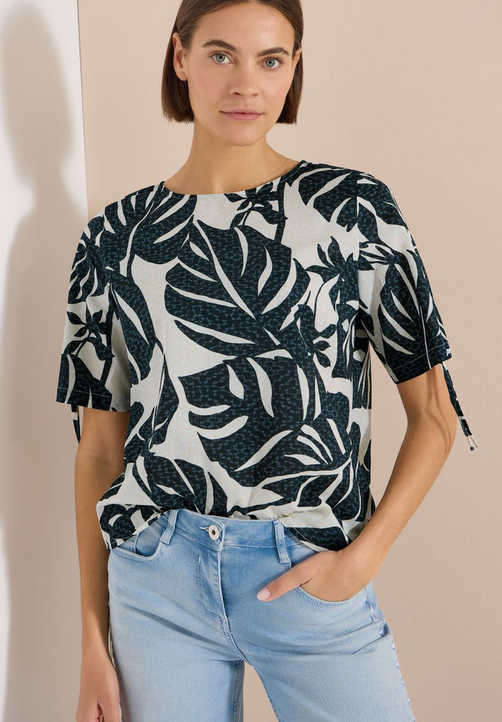 Bluse mit Rundhals und Raffung