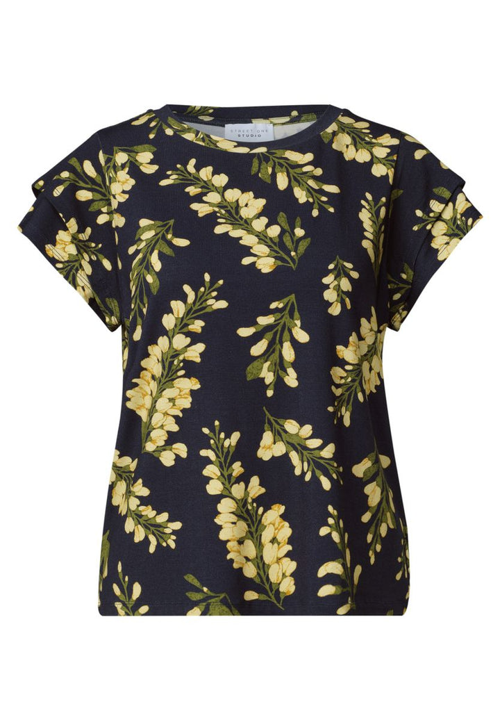 T-Shirt mit Volant-Ärmeln und Print