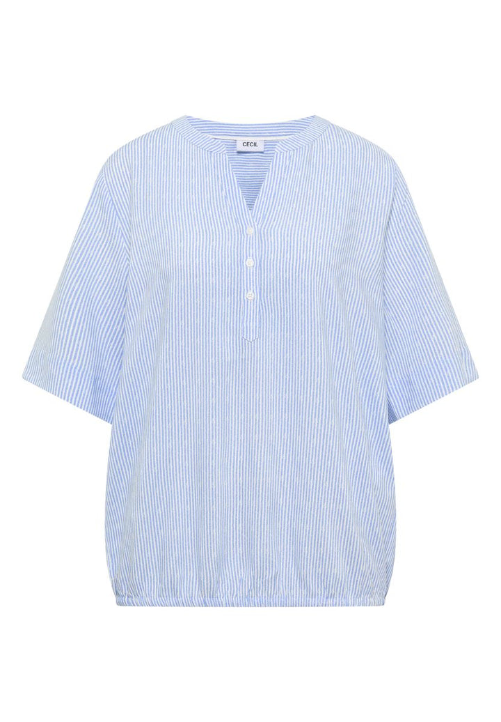 Kurzarm Bluse mit Split Neck und Streifen