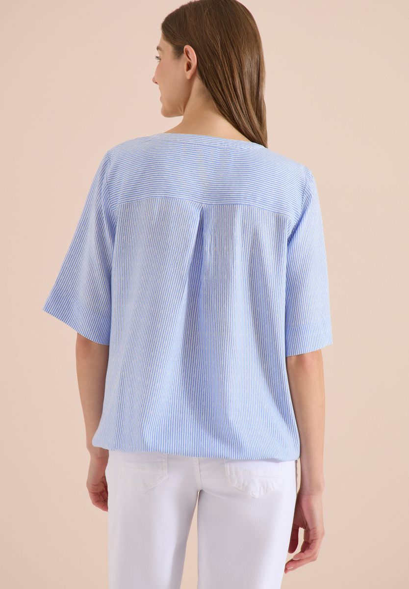 Kurzarm Bluse mit Split Neck und Streifen