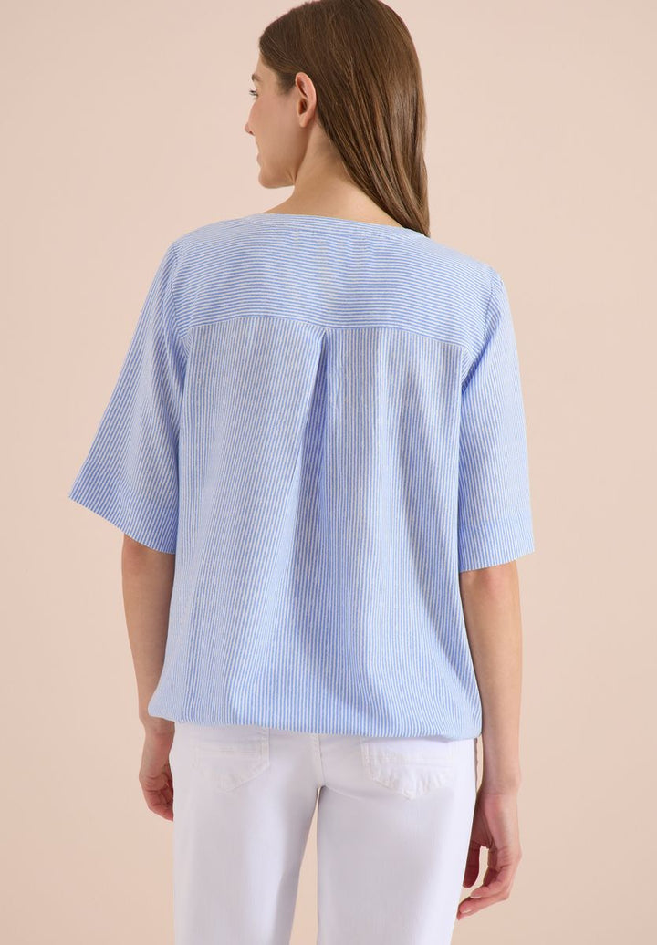 Kurzarm Bluse mit Split Neck und Streifen