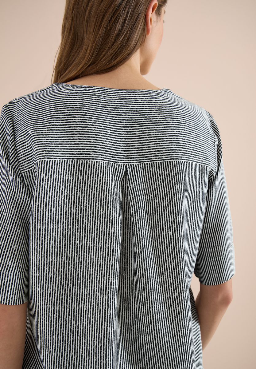 Kurzarm Bluse mit Split Neck und Streifen
