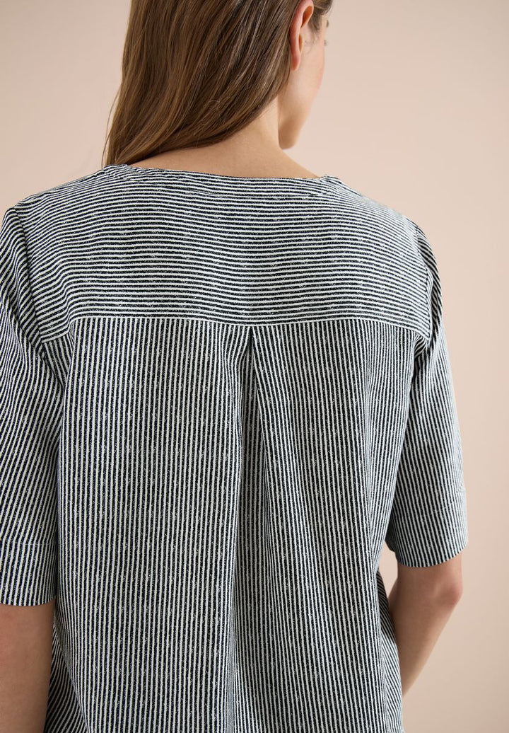 Kurzarm Bluse mit Split Neck und Streifen