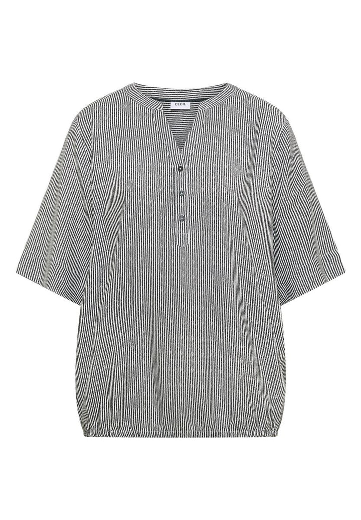Kurzarm Bluse mit Split Neck und Streifen