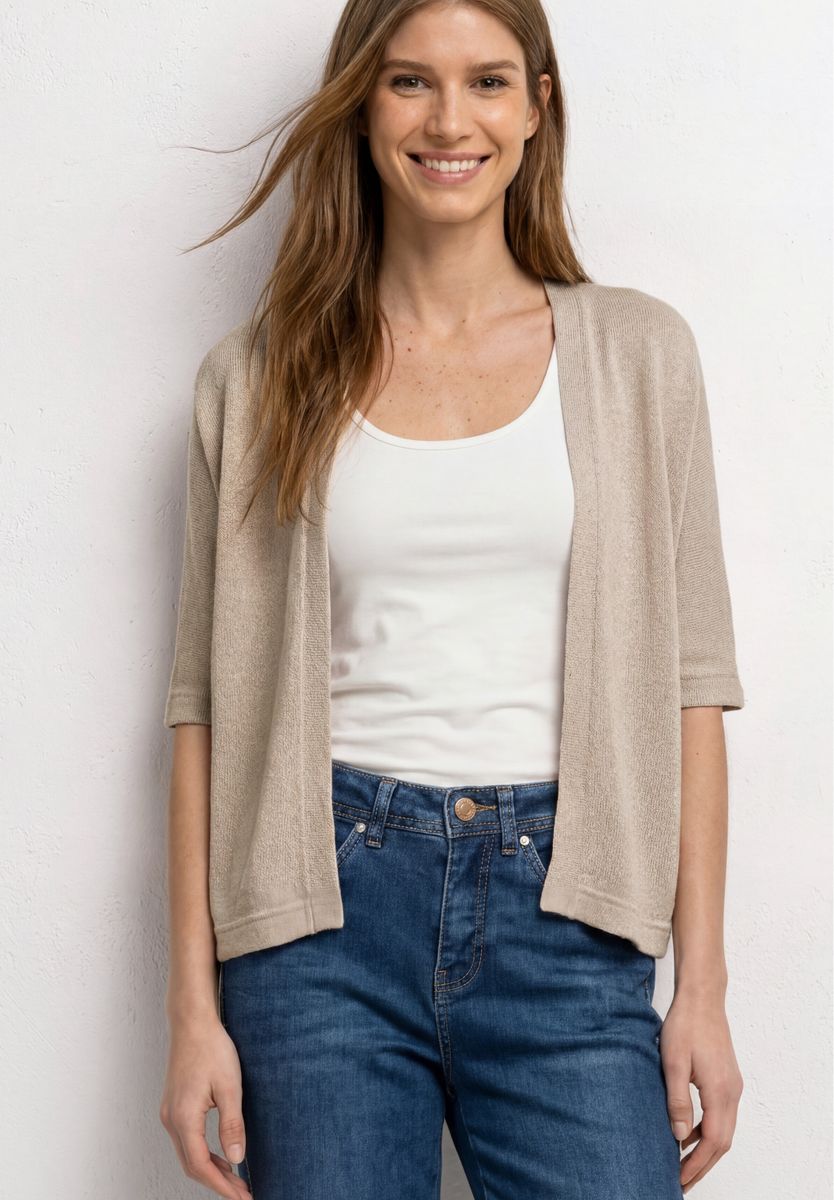 Kurzarm Jacke im Strick-Look mit Glitzer