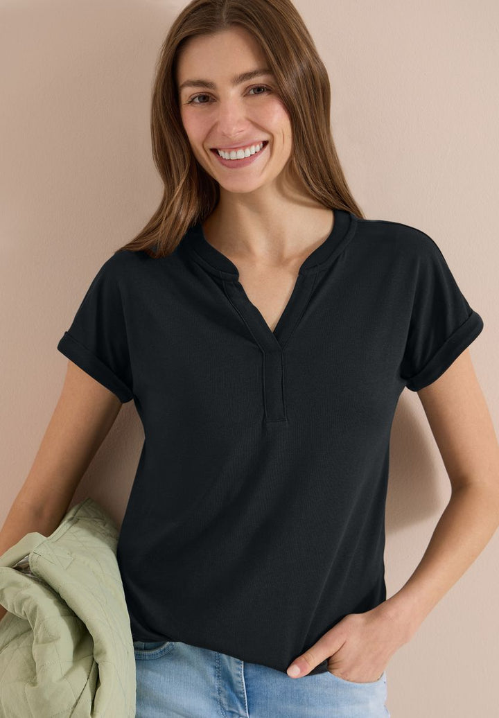 Shirt mit Split Neck im Tunika-Look