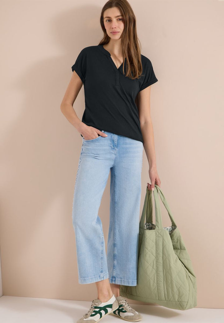 Shirt mit Split Neck im Tunika-Look