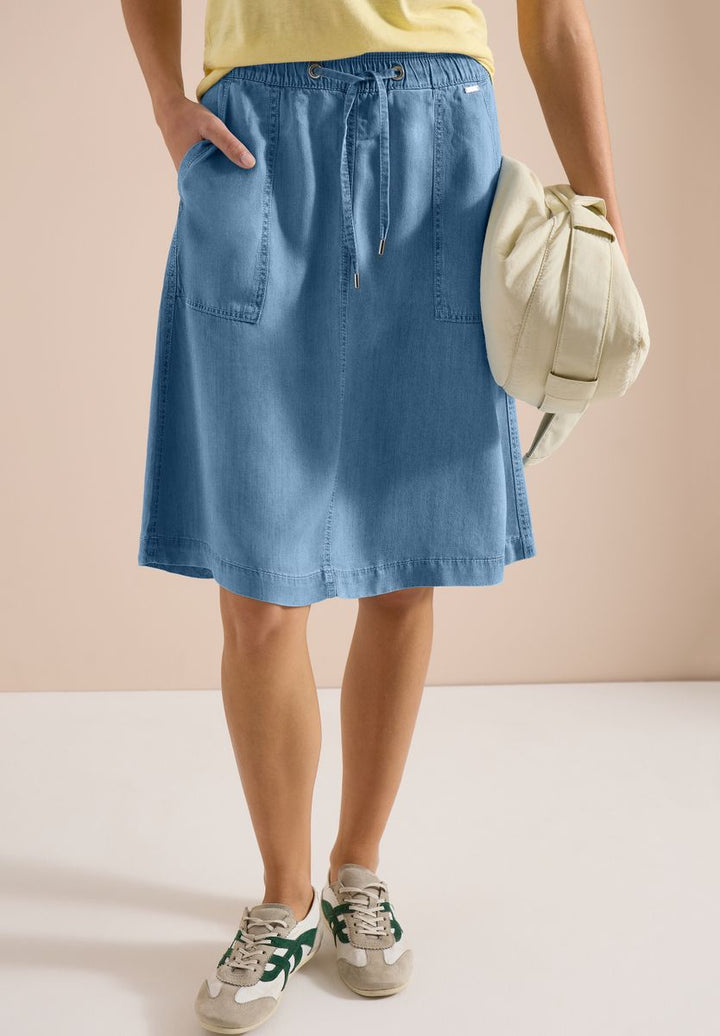 Midi-Rock mit Taschen in Denim-Optik