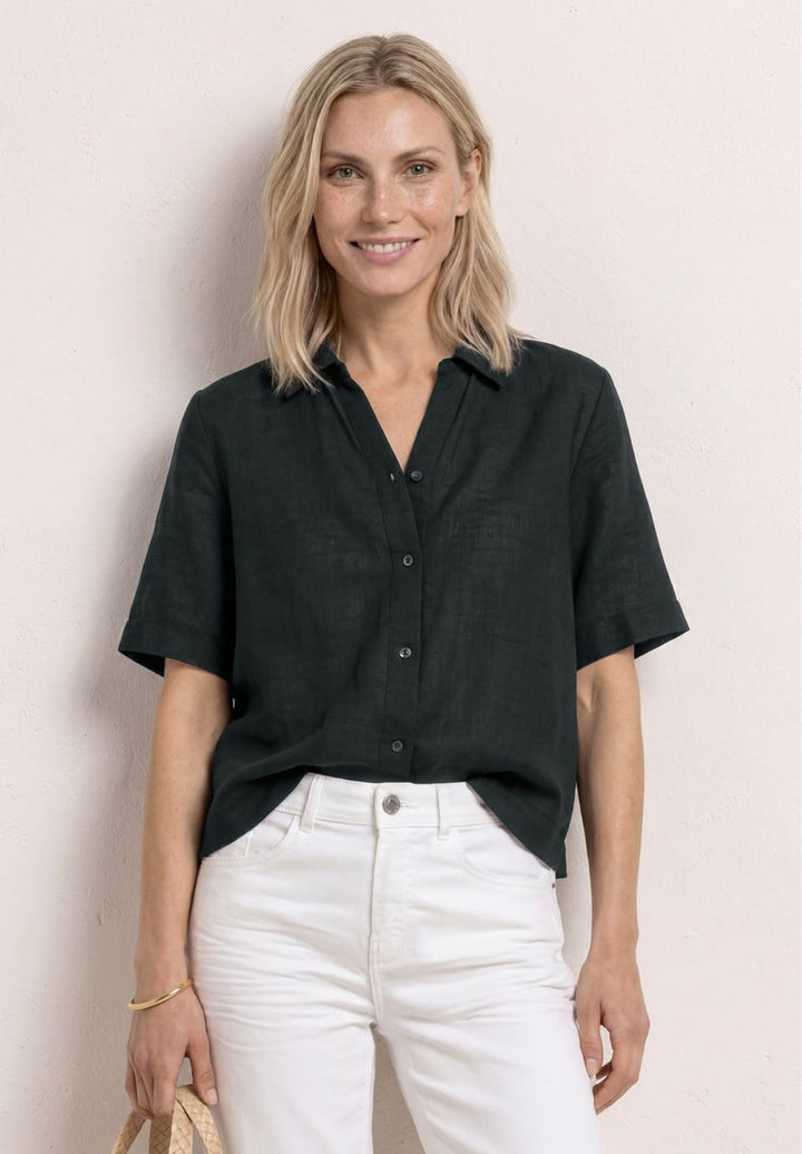 Kurzarm Hemdbluse in Unifarbe