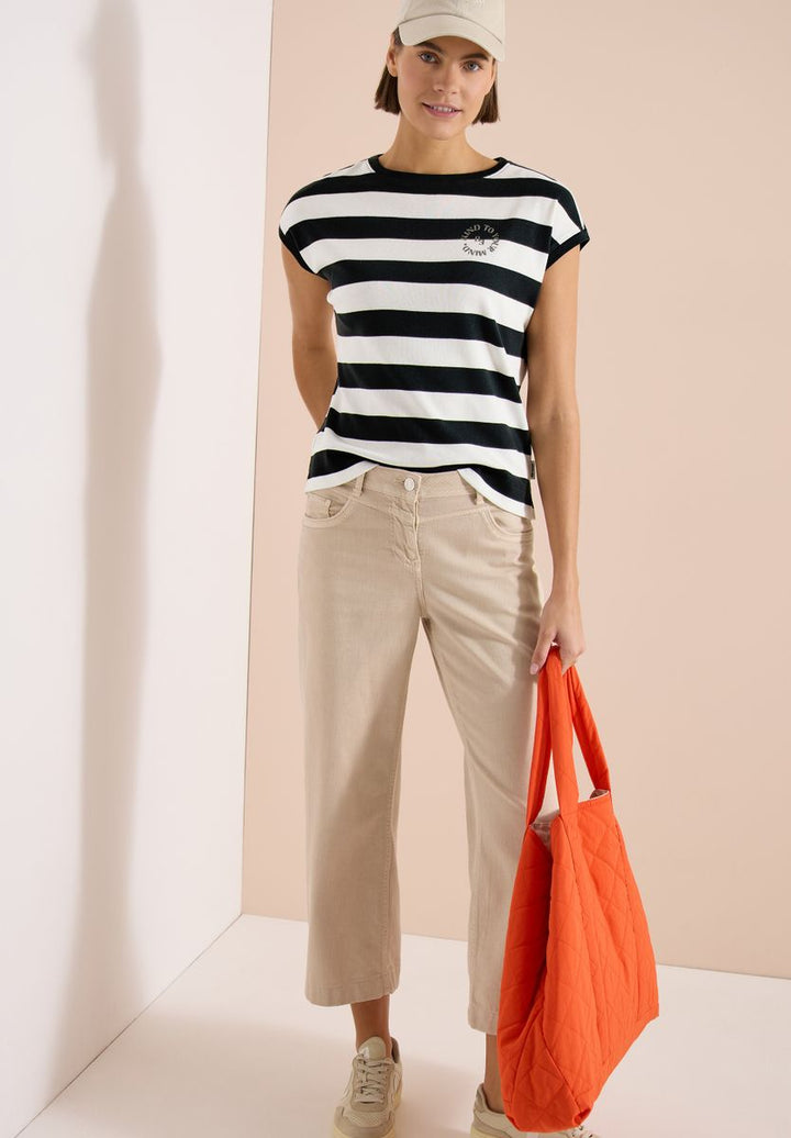 T-Shirt mit Streifen und Printdetail