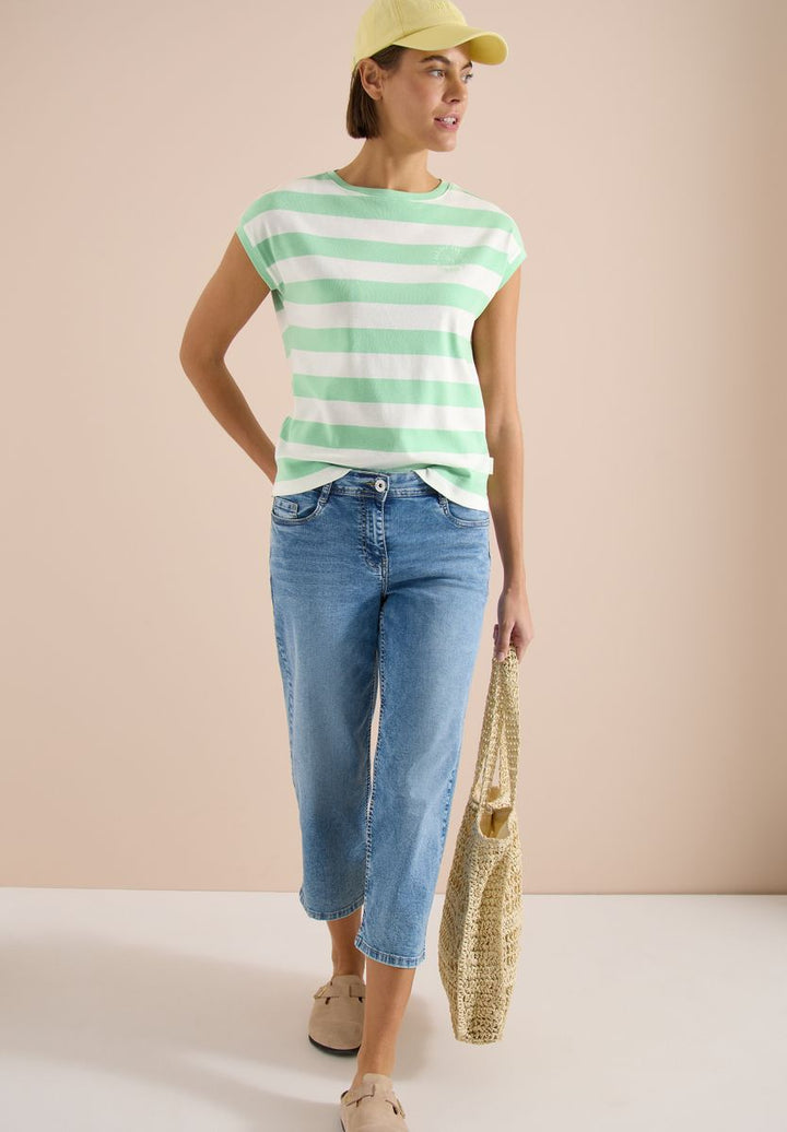 T-Shirt mit Streifen und Printdetail