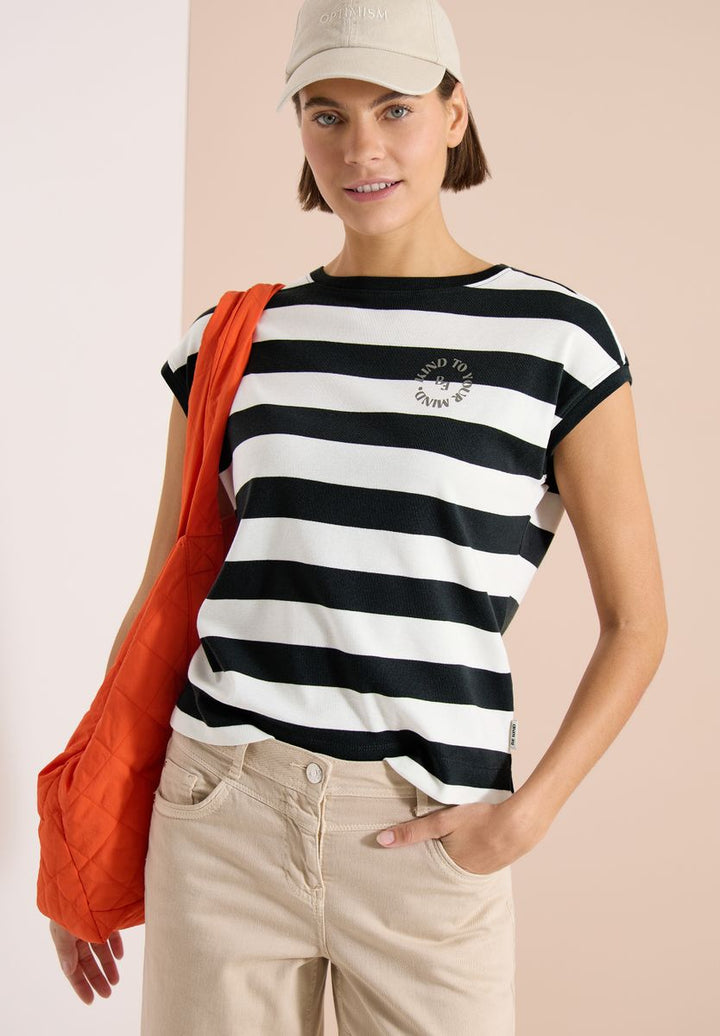 T-Shirt mit Streifen und Printdetail