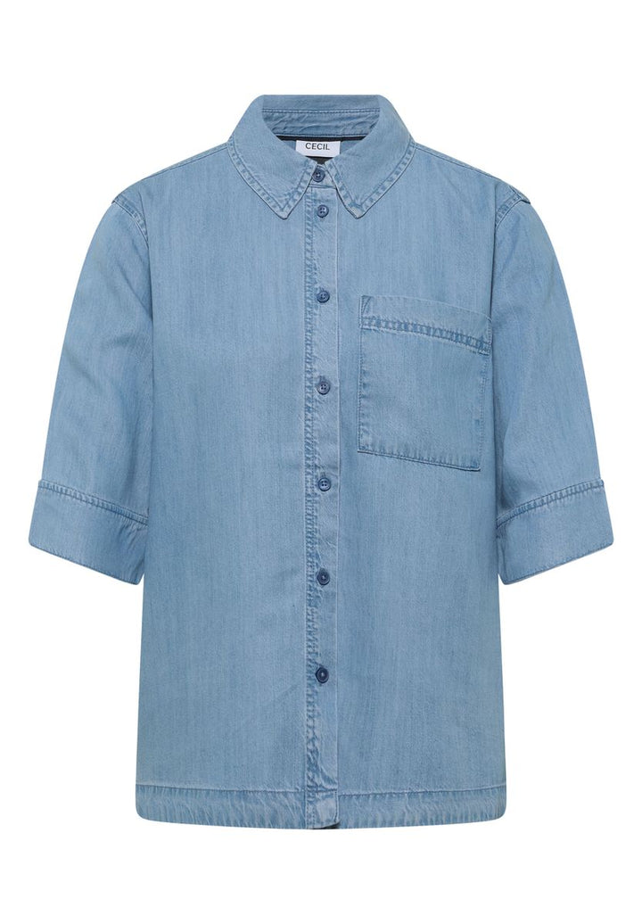 Kurzarm Hemdbluse im Denim-Look