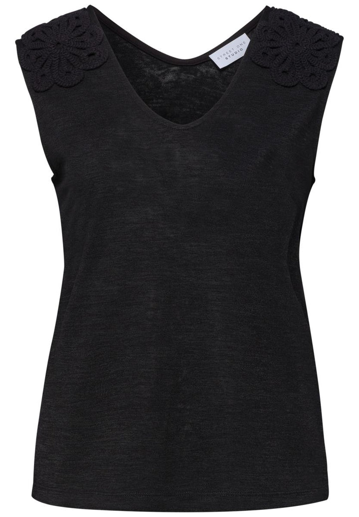 Top mit V-Neck und Spitzendetail