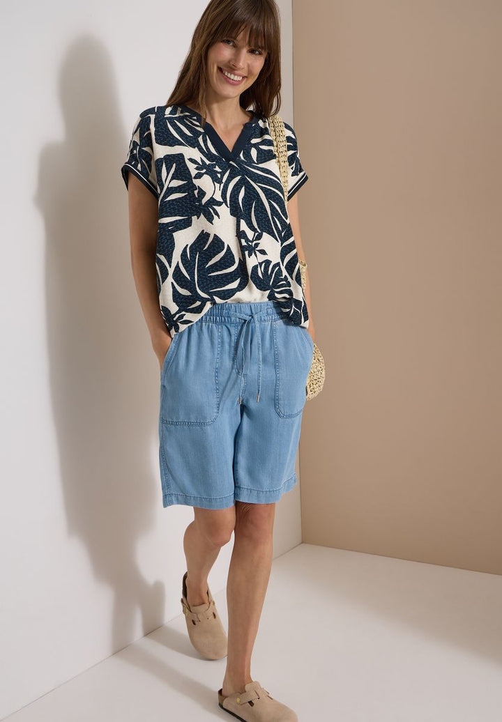 Bluse mit Split Neck und Printmix