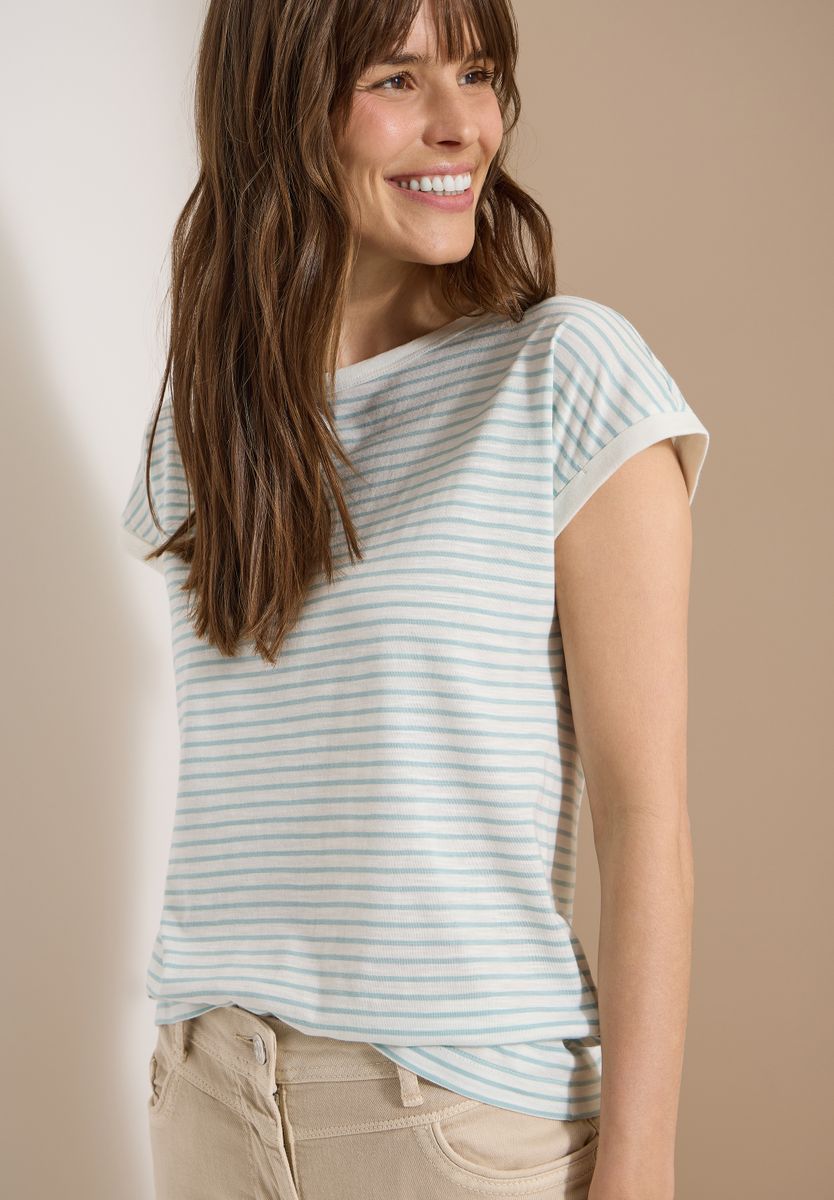 T-Shirt mit Boat Neck und Streifen