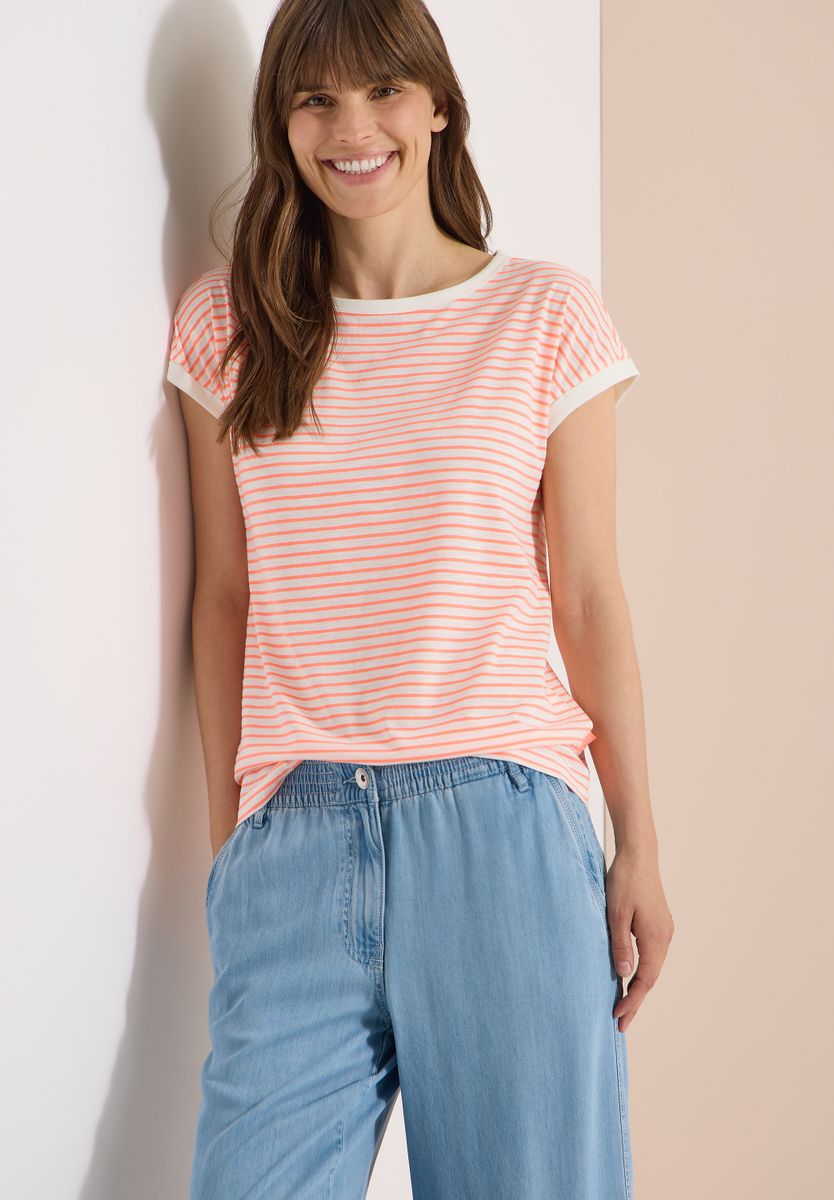 T-Shirt mit Boat Neck und Streifen
