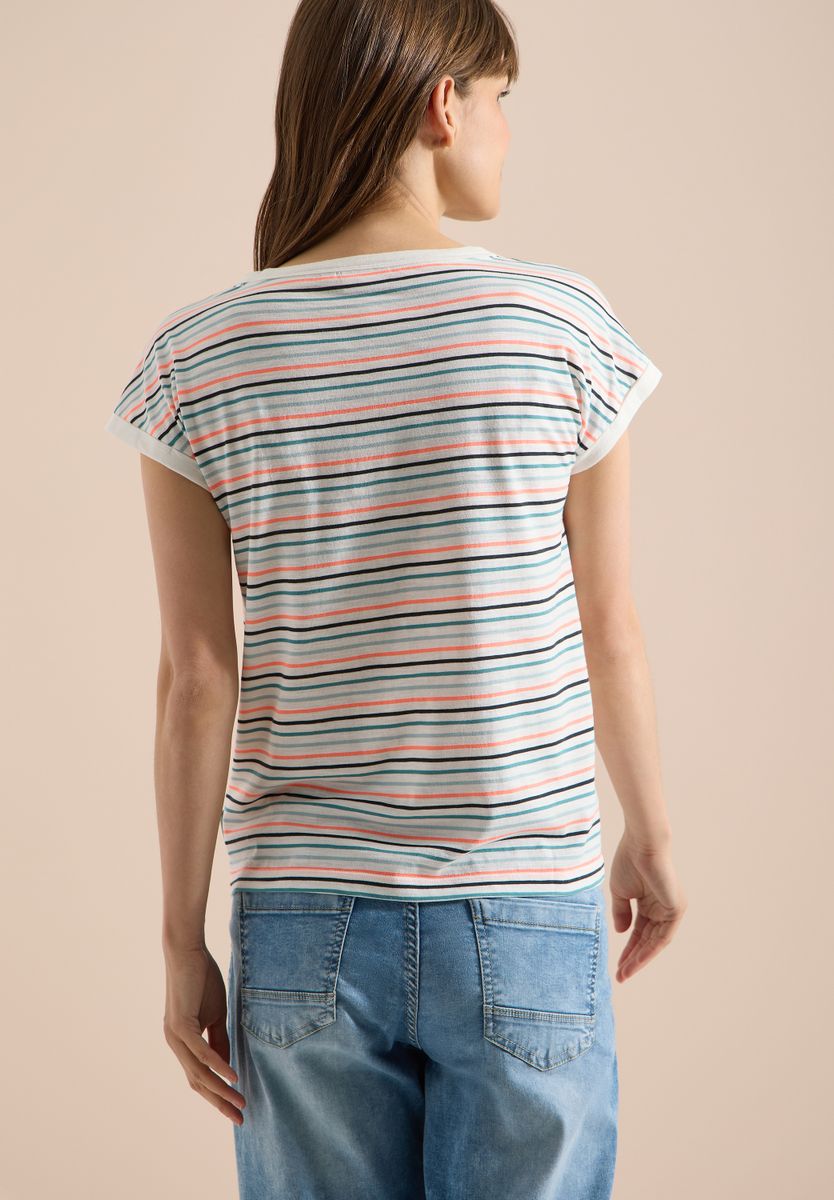 T-Shirt mit Boat Neck und Turn-Up-Detail