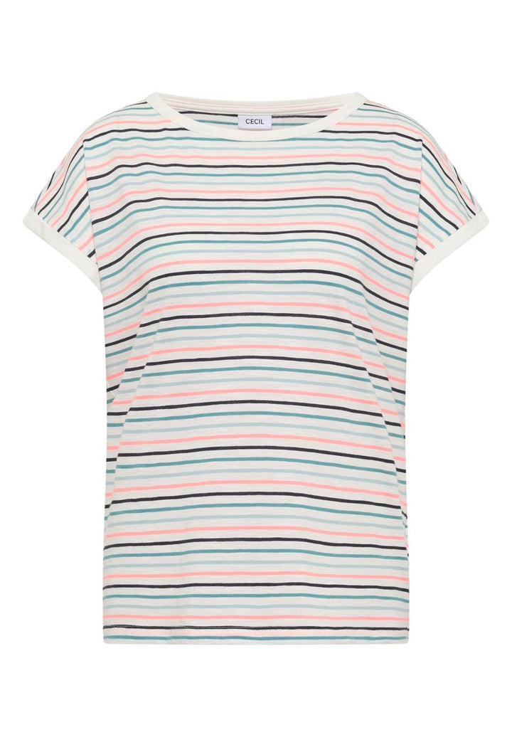 T-Shirt mit Boat Neck und Turn-Up-Detail
