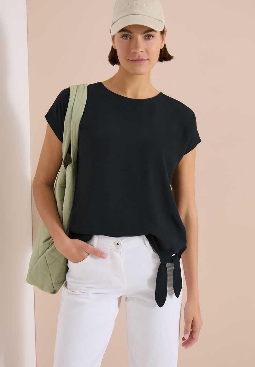 Bluse mit Rundhals und Knotendetail