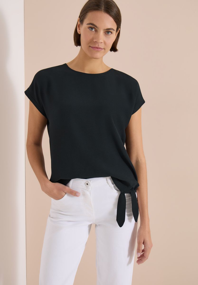 Bluse mit Rundhals und Knotendetail