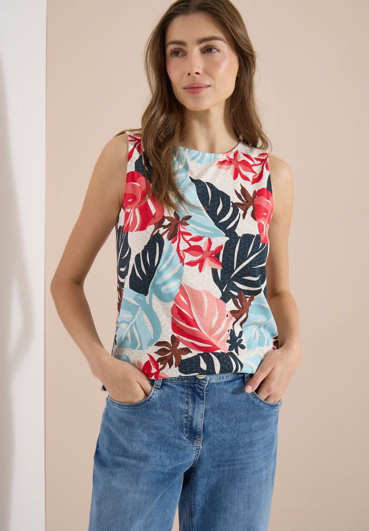Top mit Rundhals und Blätterprint