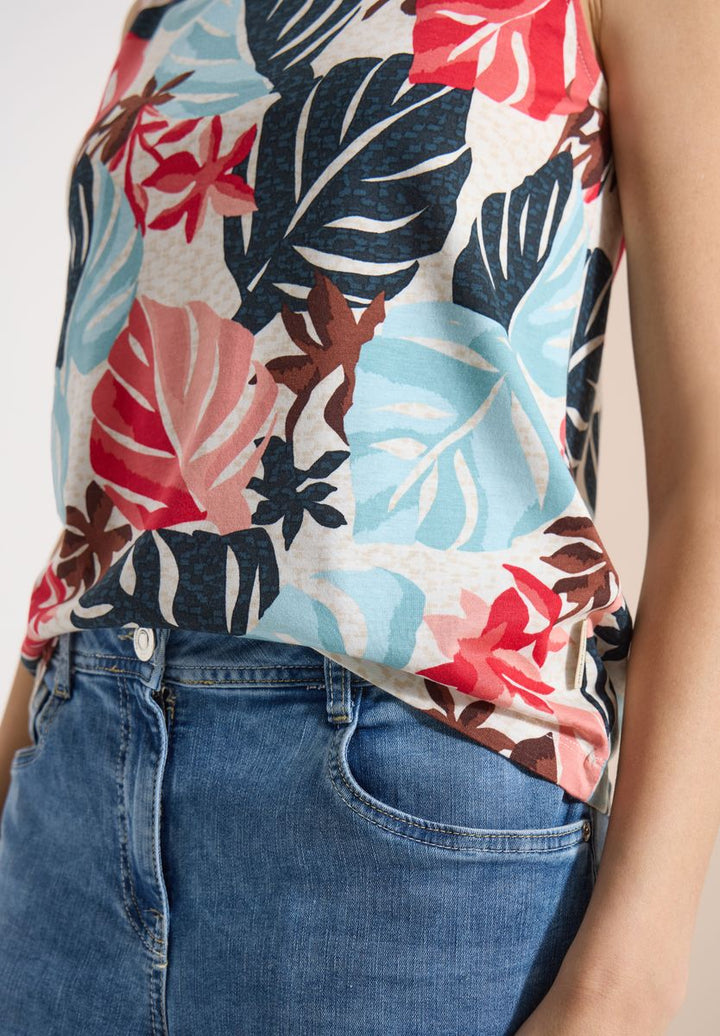 Top mit Rundhals und Blätterprint