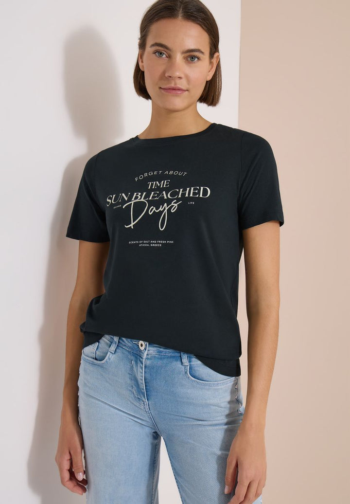 T-Shirt mit Boat Neck und Wording Artwork