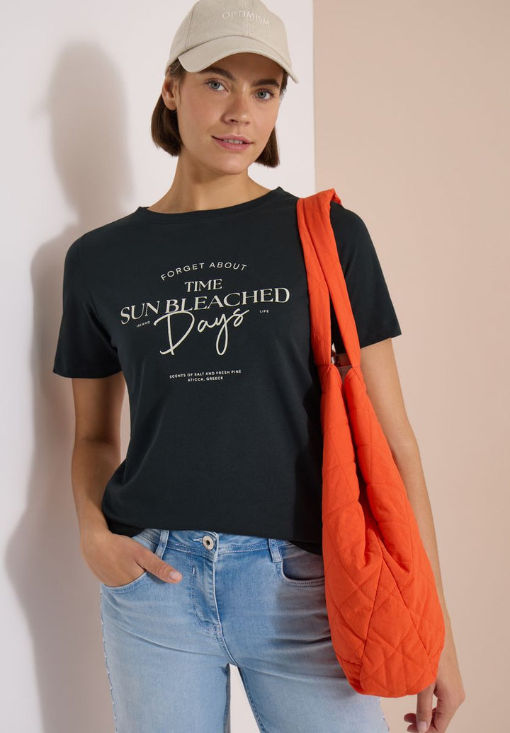 T-Shirt mit Boat Neck und Wording Artwork