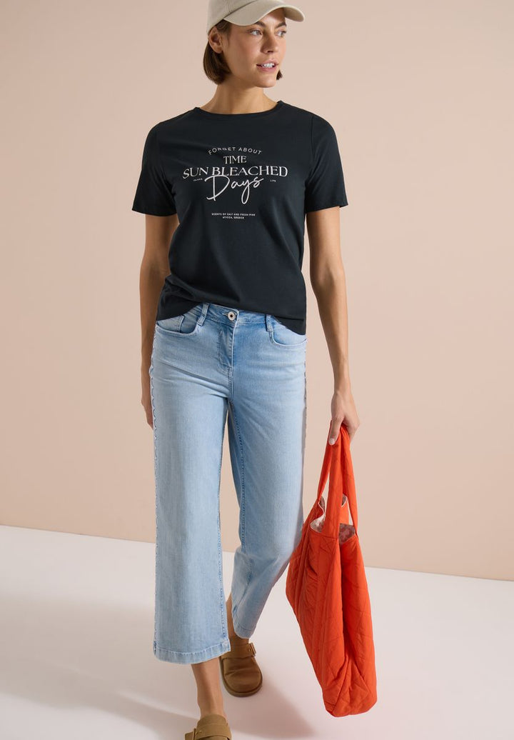 T-Shirt mit Boat Neck und Wording Artwork