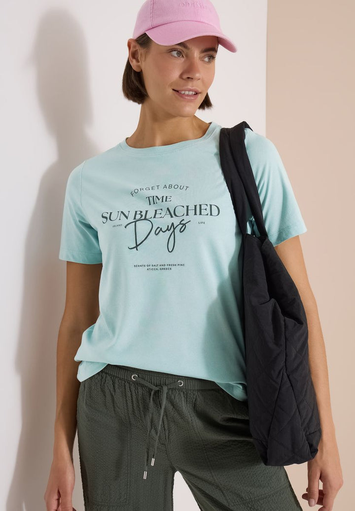 T-Shirt mit Boat Neck und Wording Artwork