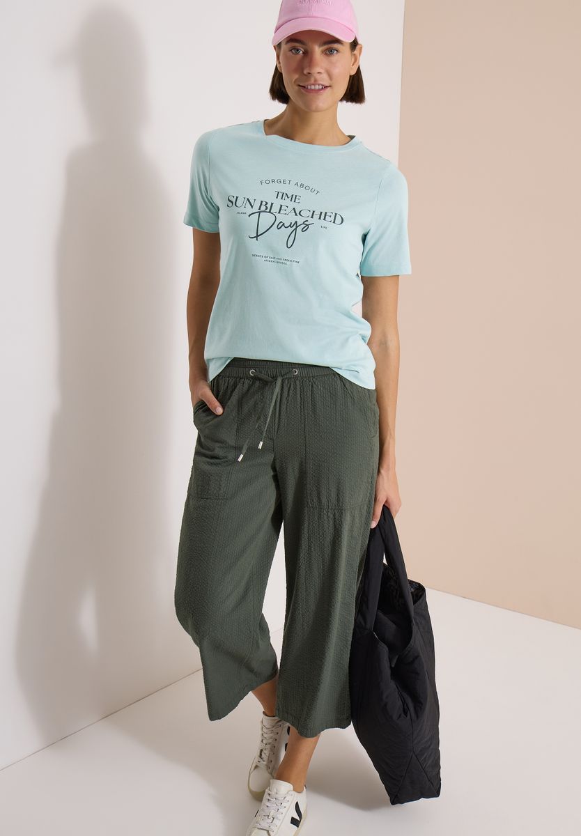 T-Shirt mit Boat Neck und Wording Artwork