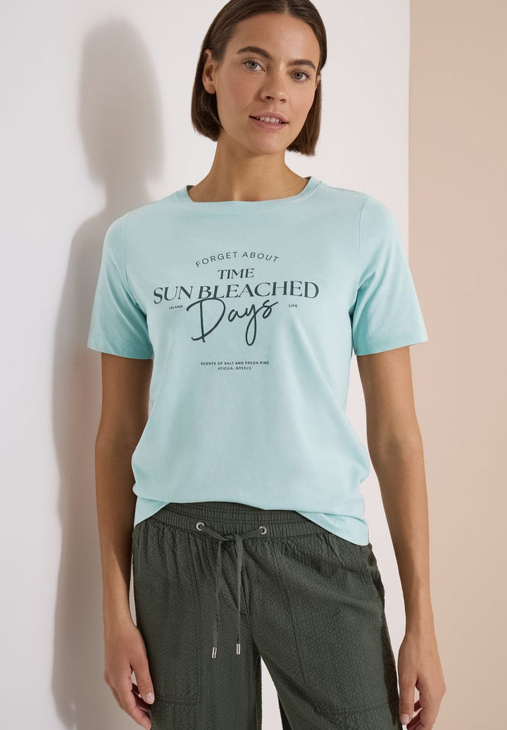 T-Shirt mit Boat Neck und Wording Artwork