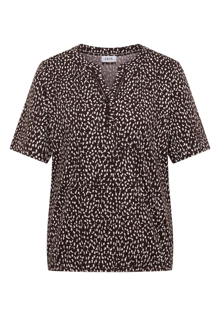 T-Shirt mit Split Neck und Print