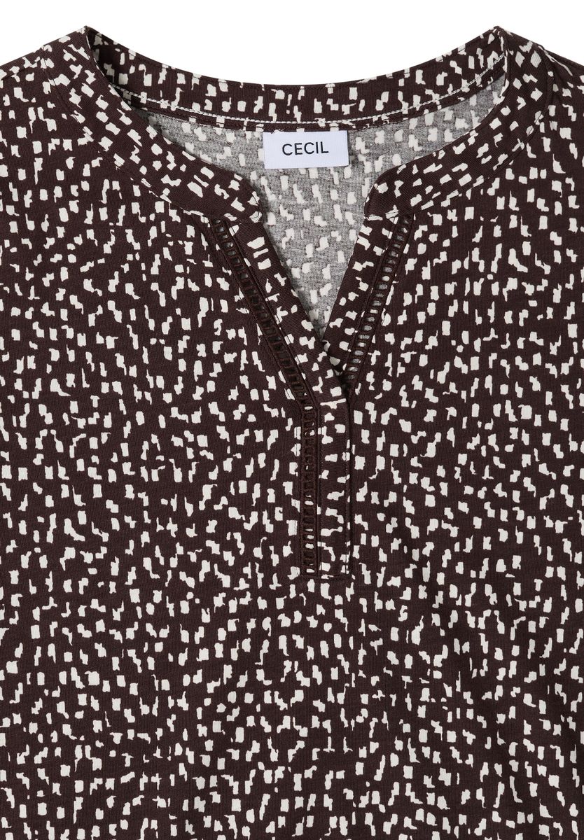 T-Shirt mit Split Neck und Print