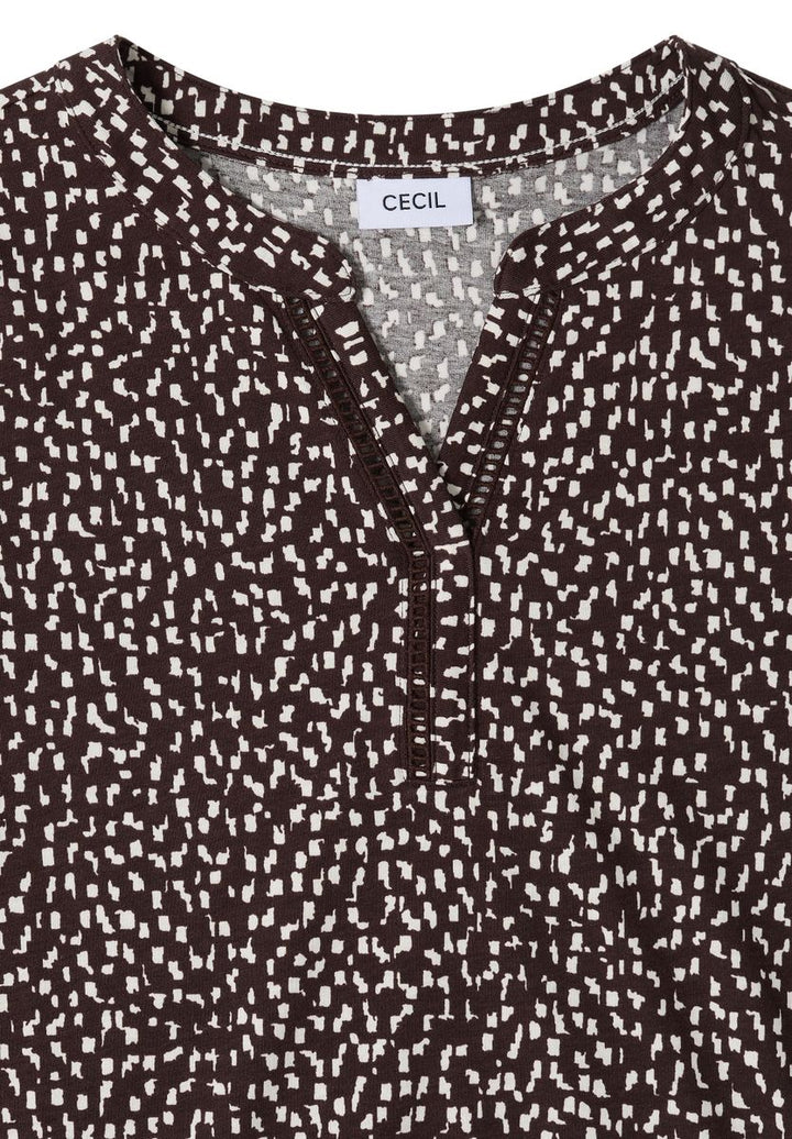 T-Shirt mit Split Neck und Print