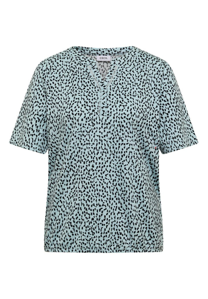 T-Shirt mit Split Neck und Print