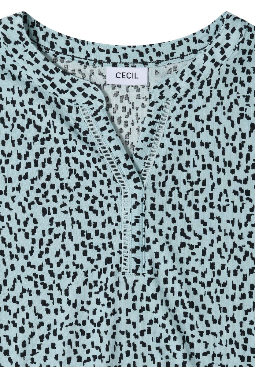 T-Shirt mit Split Neck und Print