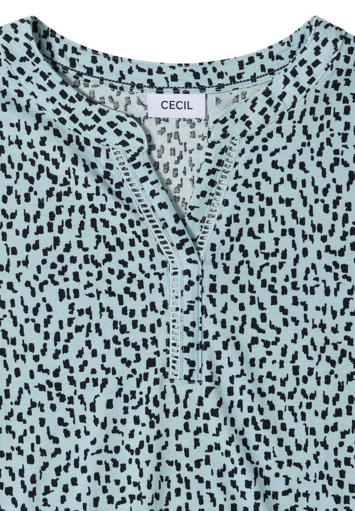 T-Shirt mit Split Neck und Print