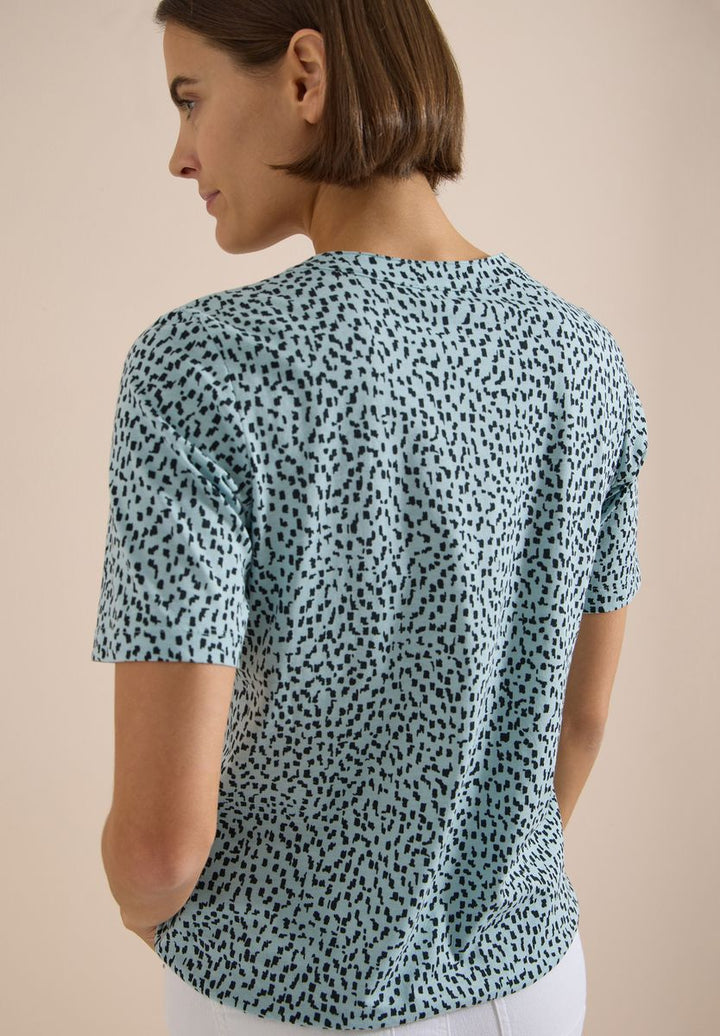 T-Shirt mit Split Neck und Print