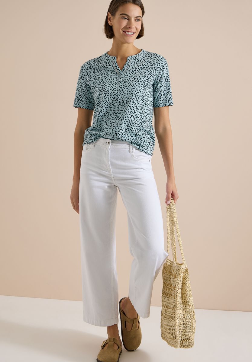 T-Shirt mit Split Neck und Print